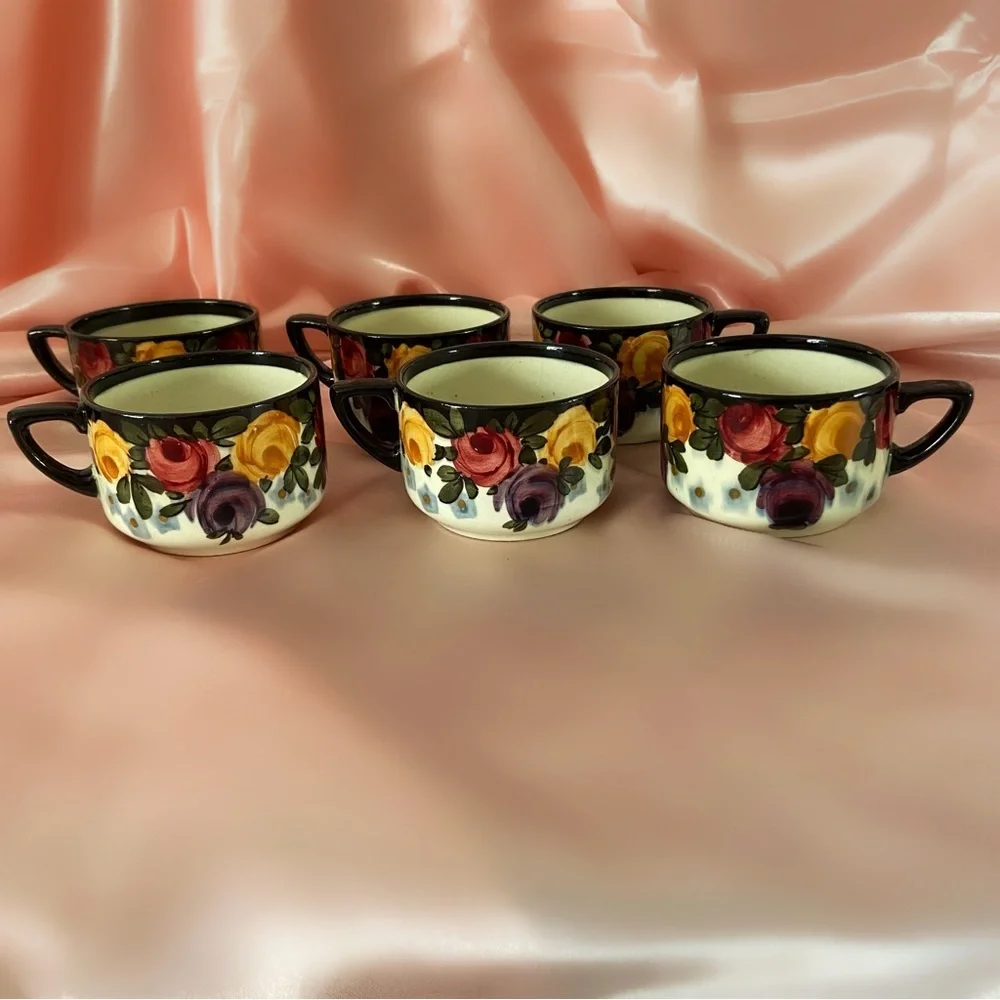 Antique hand painted ceramic mug set made in Germany set of 6 home decor cup